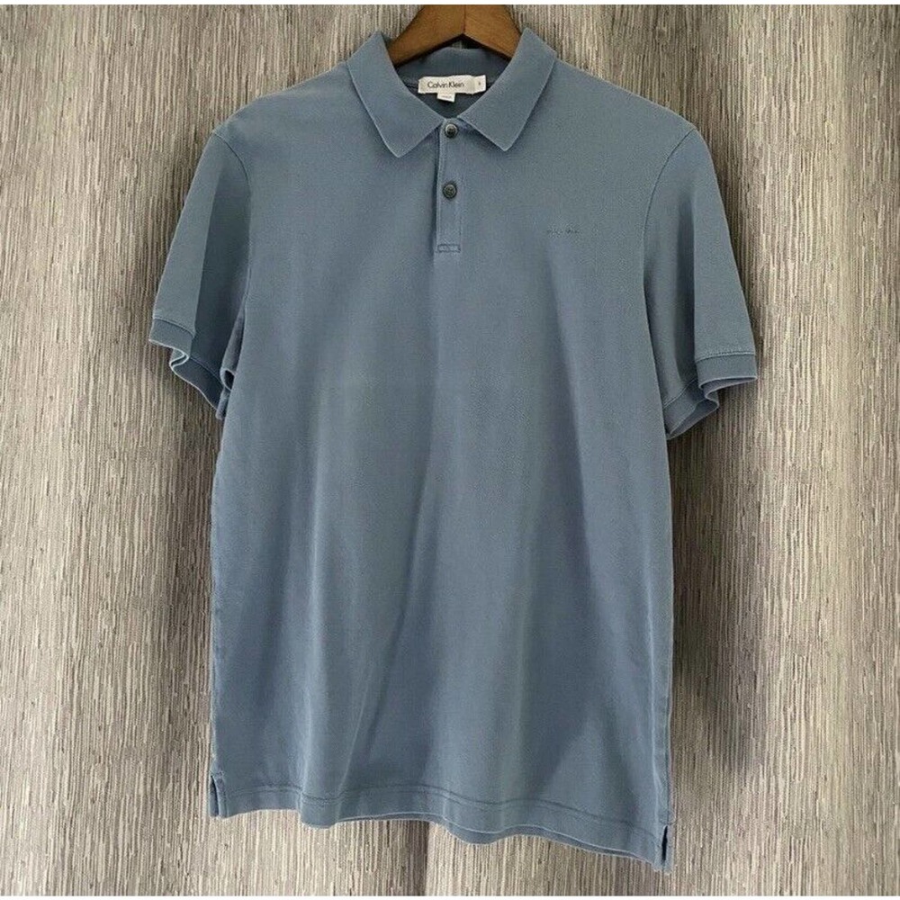Calvin Klein Men’s 100% Cotton Polo Short Sleeve Shirt Blue Small